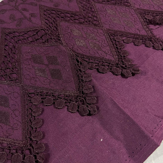Deep Purple Cotton Floral Embroidery Fabric Lace Broderie Anglaise Dress Craft Material 44" By the Meter