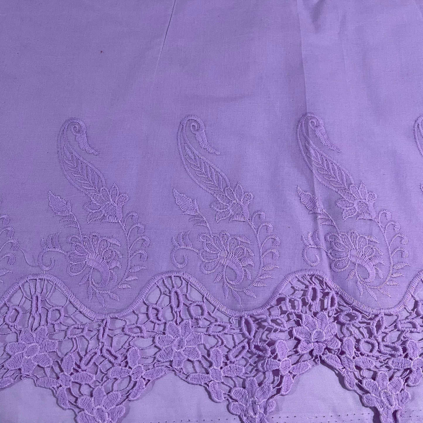Lilac Cotton Floral Embroidery Fabric Lace Broderie Anglaise Dress Craft Material 44" By the Meter