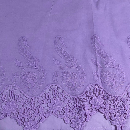 Lilac Cotton Floral Embroidery Fabric Lace Broderie Anglaise Dress Craft Material 44" By the Meter