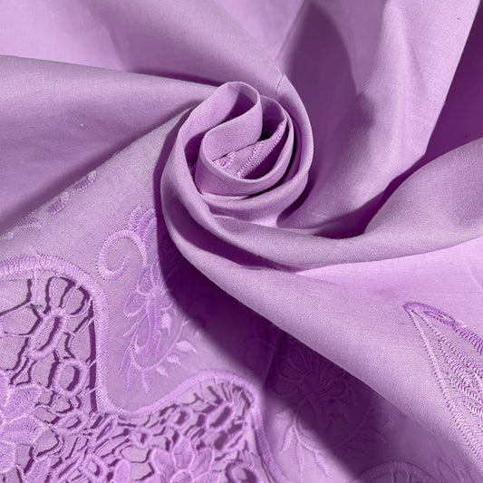 Lilac Cotton Floral Embroidery Fabric Lace Broderie Anglaise Dress Craft Material 44" By the Meter
