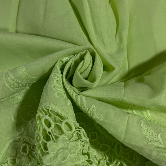 Lime Green Cotton Floral Embroidery Fabric Lace Broderie Anglaise Dress Craft Material 44" By the Meter