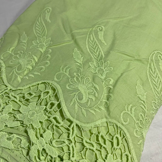 Lime Green Cotton Floral Embroidery Fabric Lace Broderie Anglaise Dress Craft Material 44" By the Meter