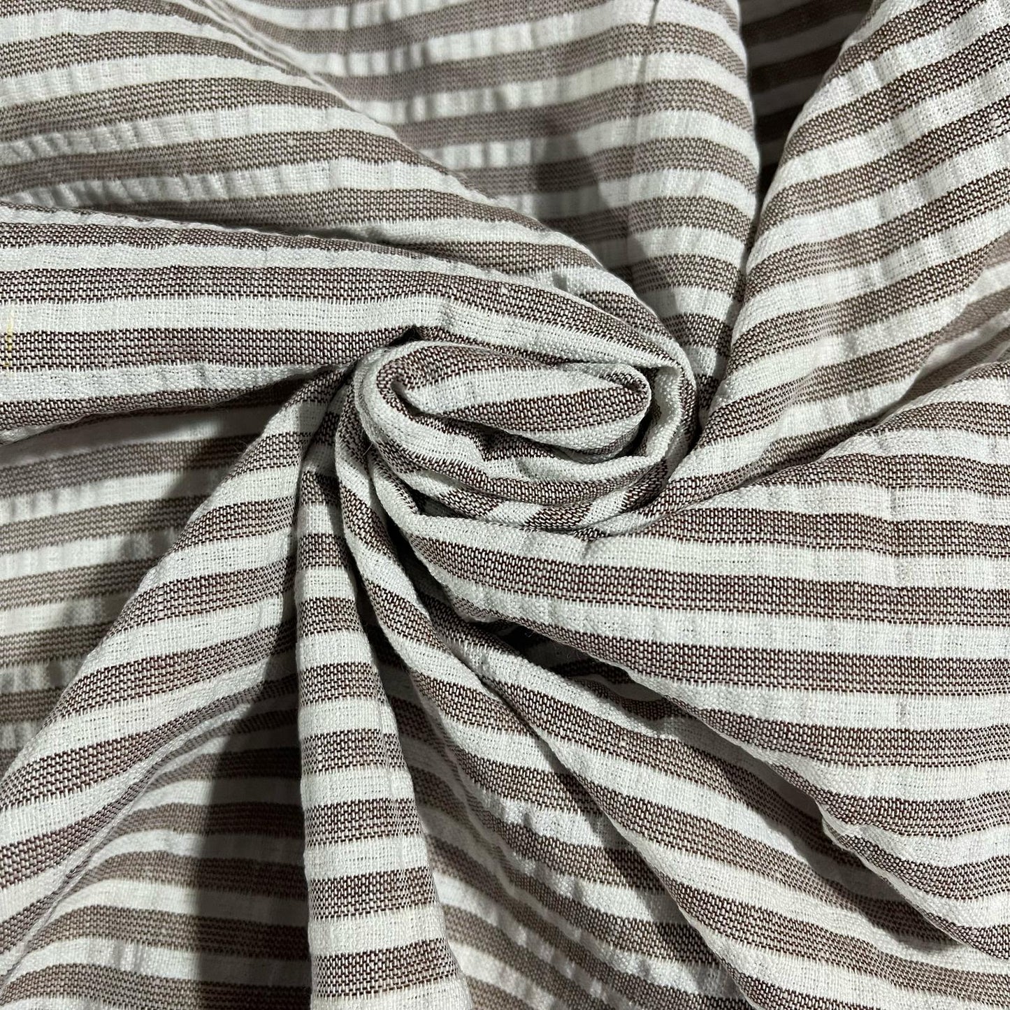 Taupe 100% Cotton Seersucker Fabric Crush Stripe Costume Craft Dress Material 44" By The Meter