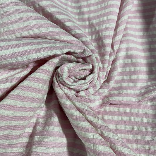 Pink 100% Cotton Seersucker Fabric Crush Stripe Costume Craft Dress Material 44" By The Meter
