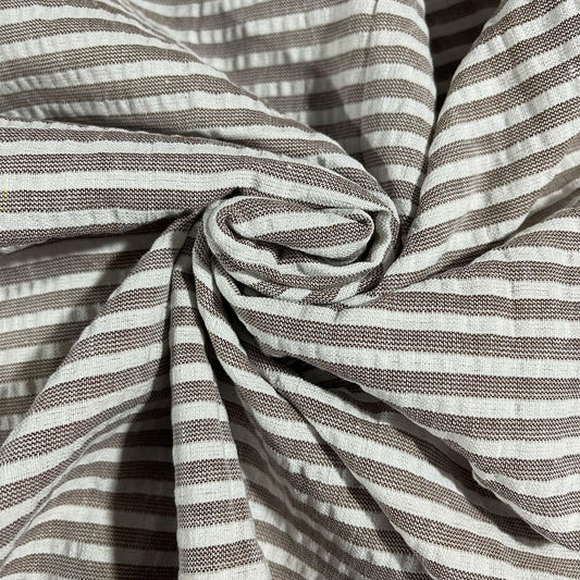 Taupe 100% Cotton Seersucker Fabric Crush Stripe Costume Craft Dress Material 44" By The Meter