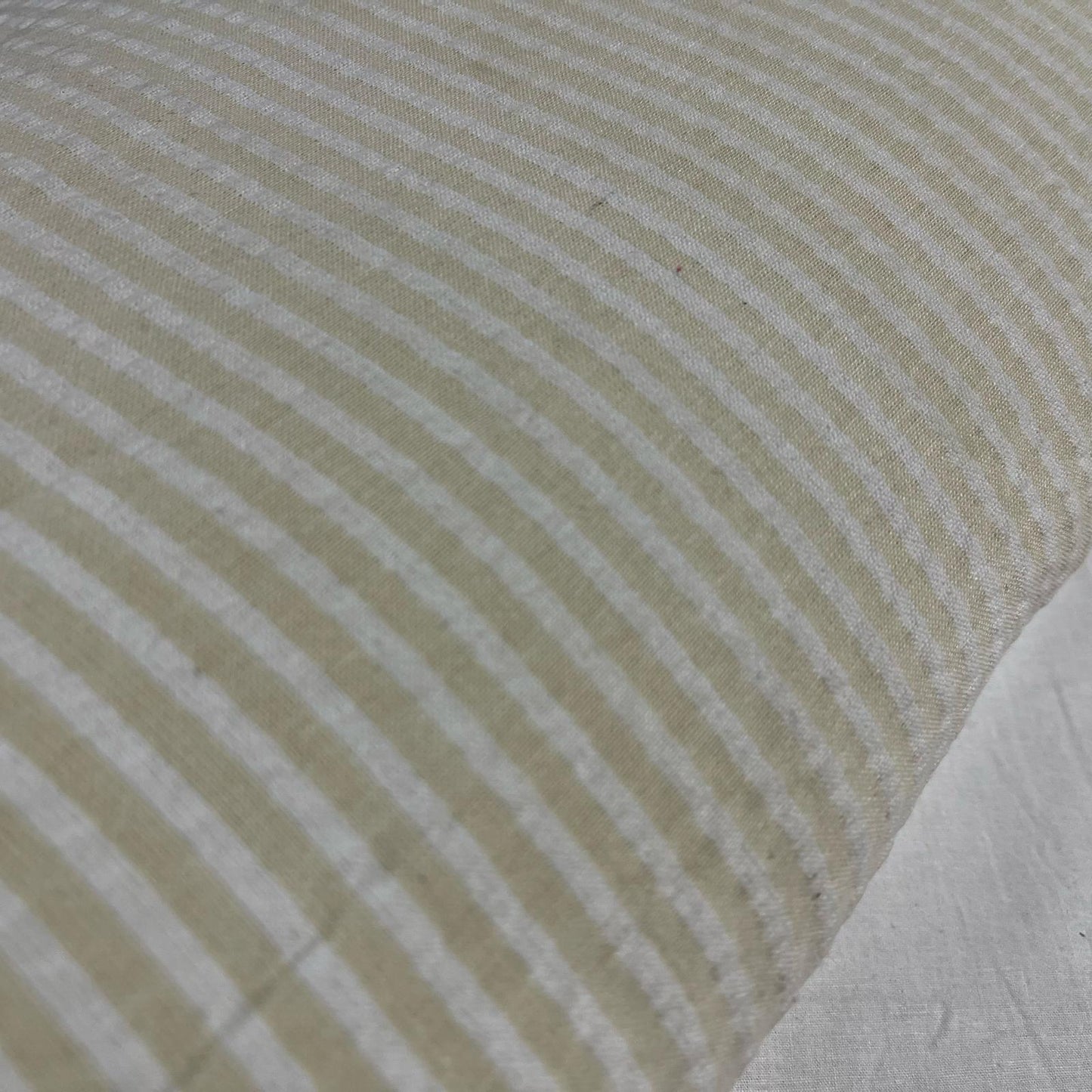 Beige 100% Cotton Seersucker Fabric Crush Stripe Costume Craft Dress Material 44" By The Meter