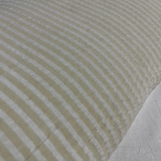 Beige 100% Cotton Seersucker Fabric Crush Stripe Costume Craft Dress Material 44" By The Meter
