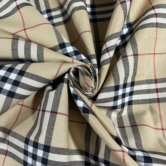 Beige 100% Cotton Tartan Material B-BERRY Designer Inspired Check Plaid Dress Fabric 58"