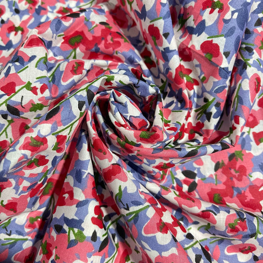 Multi Floral Blossom Cotton Poplin Fabric 58" Wide Dress Costume Craft Material by the Meter