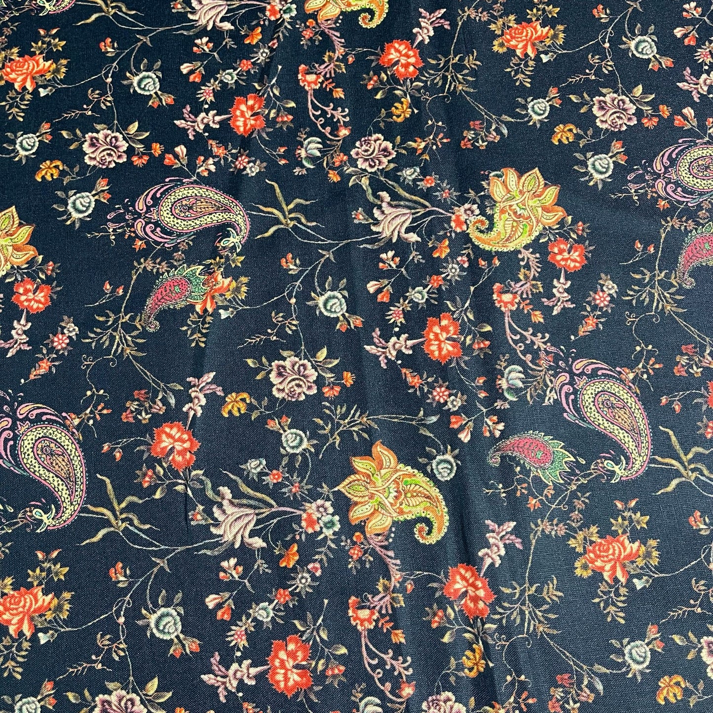Multi Paisley Floral Blossom Cotton Poplin Fabric 58" Wide Dress Costume Craft Material by the Meter