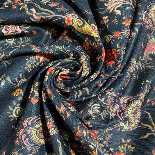 Multi Paisley Floral Blossom Cotton Poplin Fabric 58" Wide Dress Costume Craft Material by the Meter