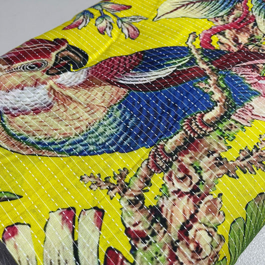 Kantha Batik Cotton Fabric – Floral Digital Print – 44" Wide – Dress, Curtain & Craft Material – Sold by the Metre