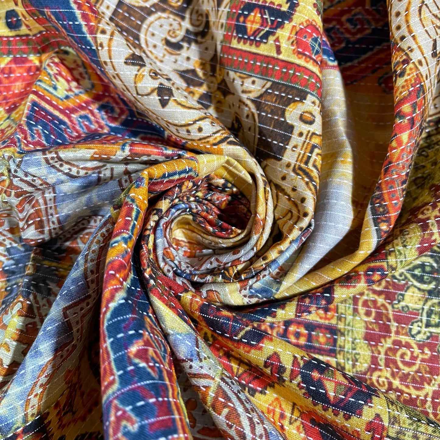 Indian Tapestry Multi Floral Print Kantha Batik Cotton Fabric 44" Wide Dress Costume Craft Material by the Meter