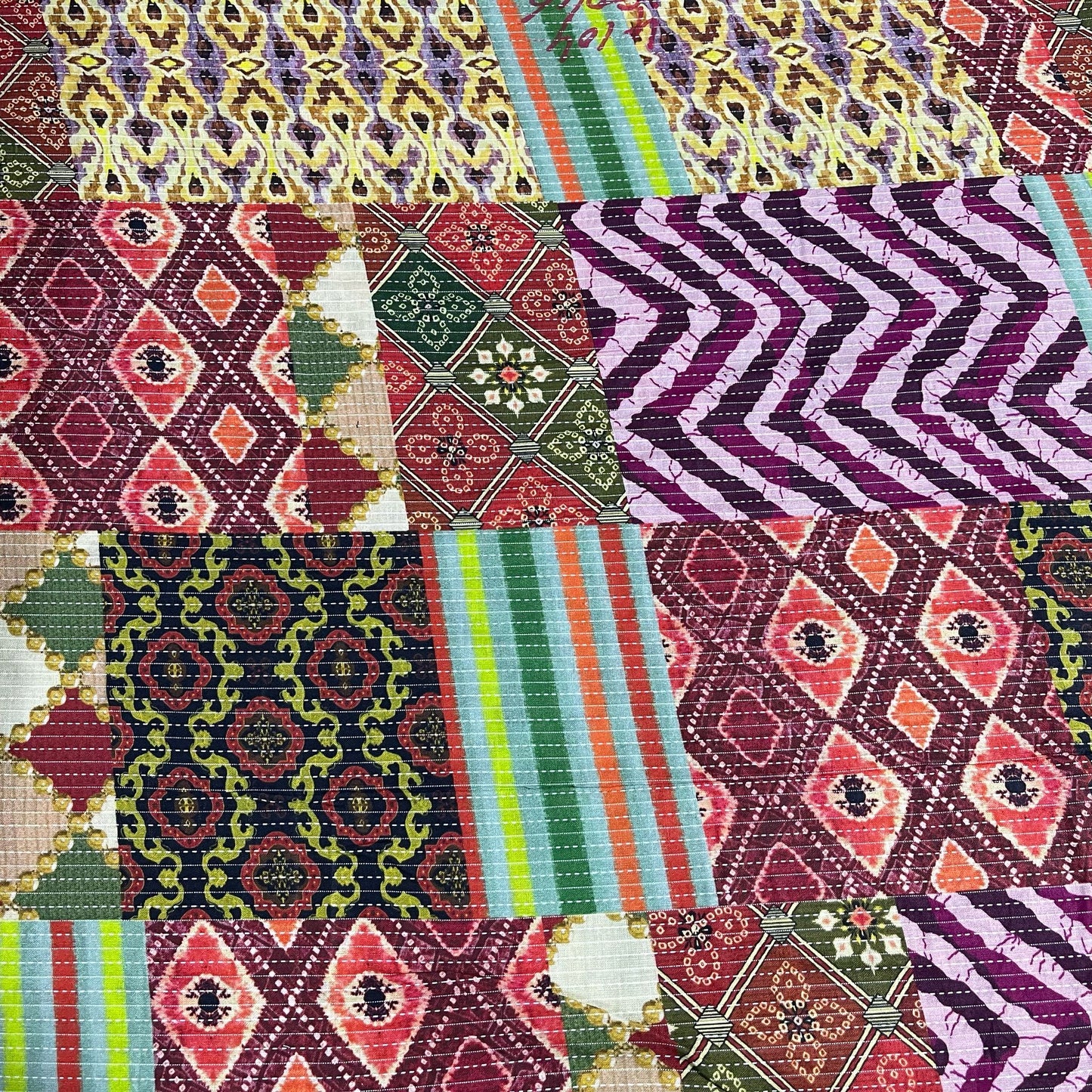 Indian Tapestry Multi Floral Print Kantha Batik Cotton Fabric 44" Wide Dress Costume Craft Material by the Meter