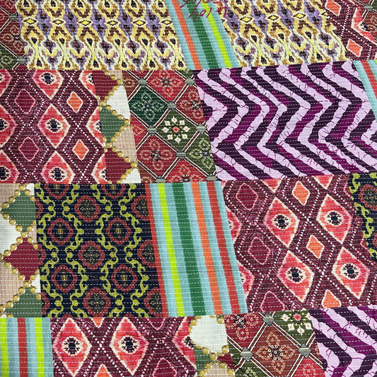Indian Tapestry Multi Floral Print Kantha Batik Cotton Fabric 44" Wide Dress Costume Craft Material by the Meter