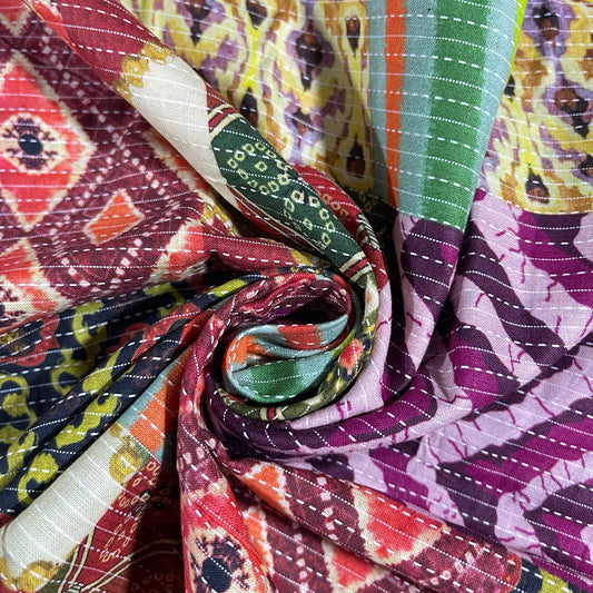 Indian Tapestry Multi Floral Print Kantha Batik Cotton Fabric 44" Wide Dress Costume Craft Material by the Meter