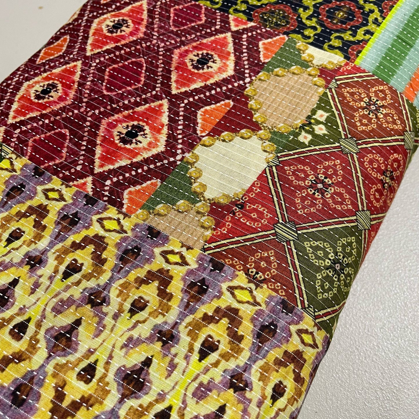 Indian Tapestry Multi Floral Print Kantha Batik Cotton Fabric 44" Wide Dress Costume Craft Material by the Meter