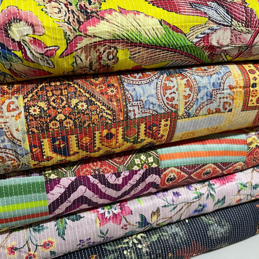 Kantha Batik Cotton Fabric – Floral Digital Print – 44" Wide – Dress, Curtain & Craft Material – Sold by the Metre
