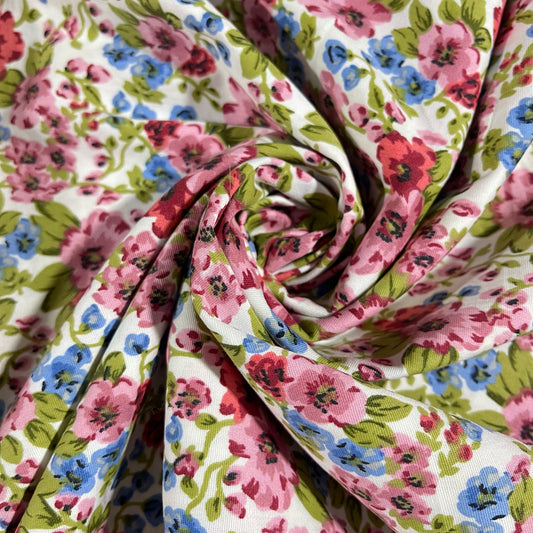 Multi Floral Blossom Cotton Poplin Fabric 58" Wide Dress Costume Craft Material by the Meter