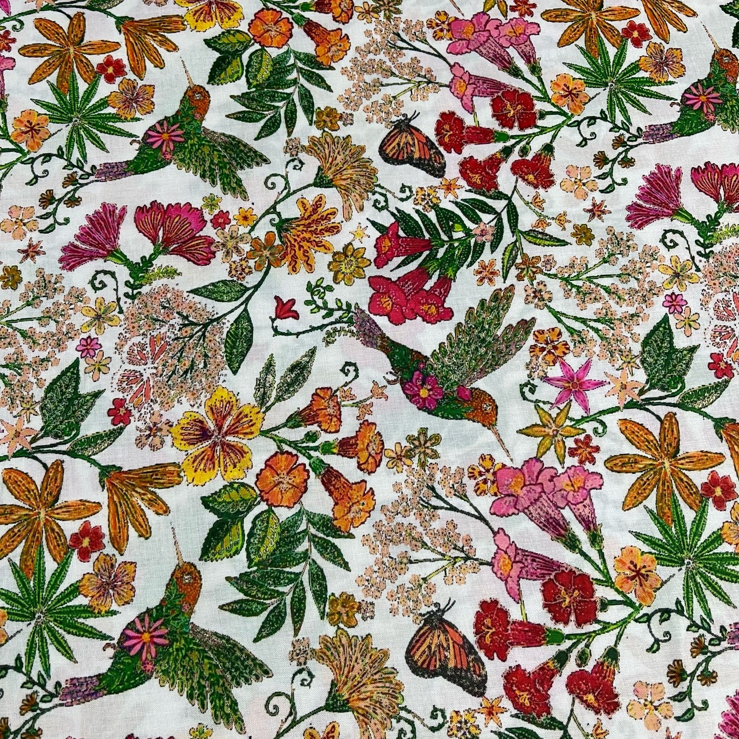 Humming Bird Floral Blossom Cotton Poplin Fabric 44" Wide Dress Costume Craft Material by the Meter