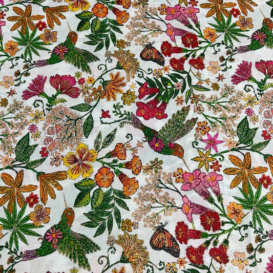 Humming Bird Floral Blossom Cotton Poplin Fabric 44" Wide Dress Costume Craft Material by the Meter