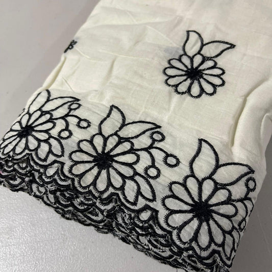 Black Floral Scallop Border Embroidery Dyeable Cotton Embroidery Fabric Dress Craft Quilting Material 44" Wide By Meter