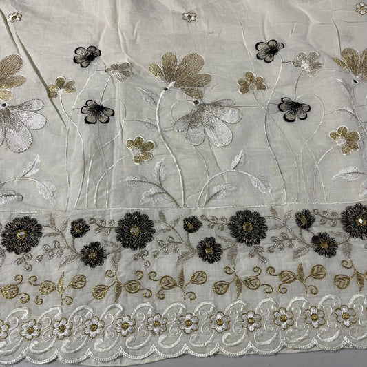 Metallic Floral Scallop Border Embroidery Dyeable Cotton Embroidery Fabric Dress Craft Quilting Material 44" Wide By Meter