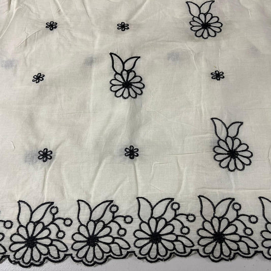 Black Floral Scallop Border Embroidery Dyeable Cotton Embroidery Fabric Dress Craft Quilting Material 44" Wide By Meter