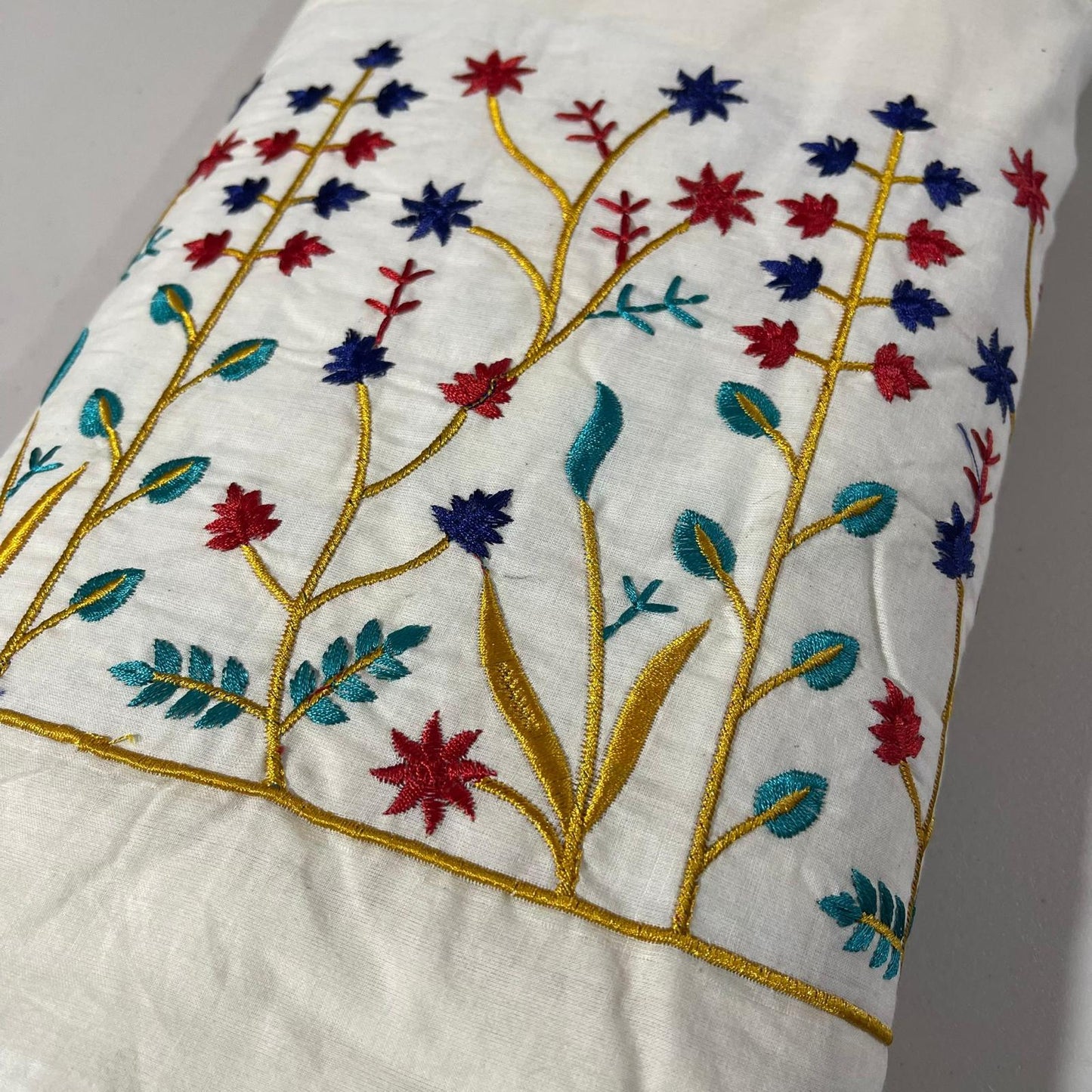 Multi Floral Embroidery Dyeable Cotton Embroidery Fabric Dress Craft Quilting Material 44" By Meter Wide