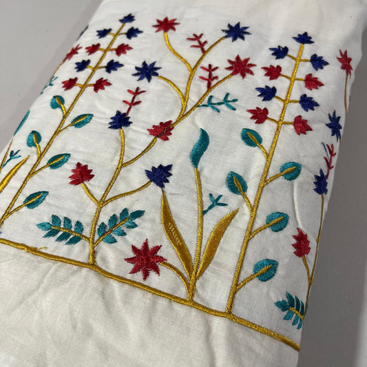 Multi Floral Embroidery Dyeable Cotton Embroidery Fabric Dress Craft Quilting Material 44" By Meter Wide