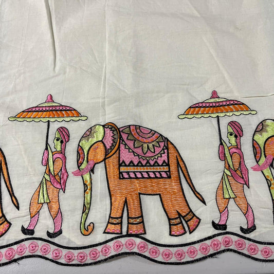 Elephant Royal Procession Embroidery Dyeable Cotton Embroidery Fabric Dress Craft Quilting Material 44" Wide By Meter