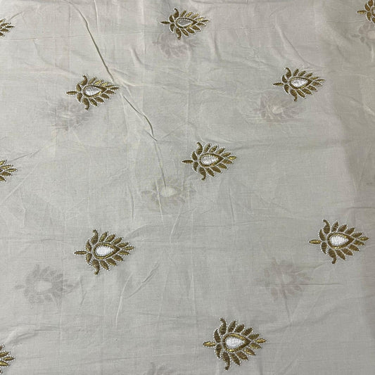 Gold Metallic Floral Embroidery Dyeable Cotton Embroidery Fabric Dress Craft Quilting Material 44" Wide By Meter