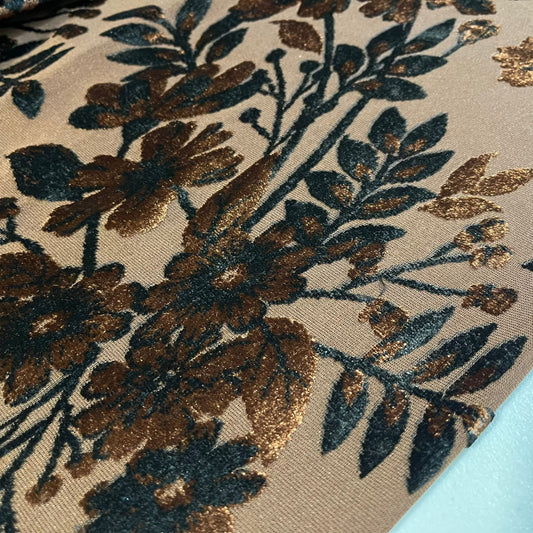 Brown Floral Velvet Velour Devore Fabric Burnout Dress Craft Material 58" By The Meter