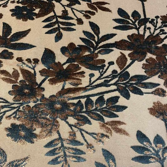 Brown Floral Velvet Velour Devore Fabric Burnout Dress Craft Material 58" By The Meter