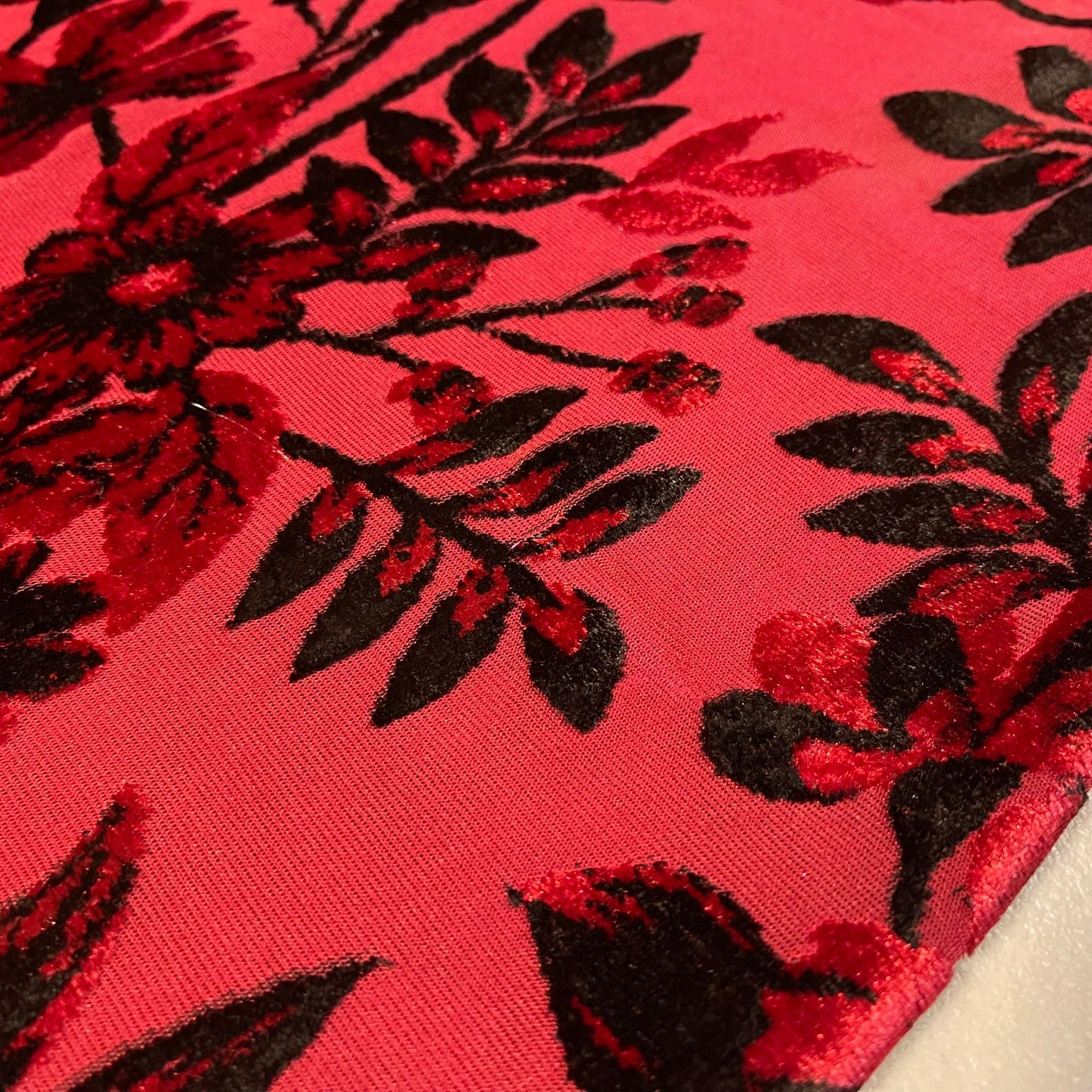 Red Floral Velvet Velour Devore Fabric Burnout Dress Craft Material 58" By The Meter