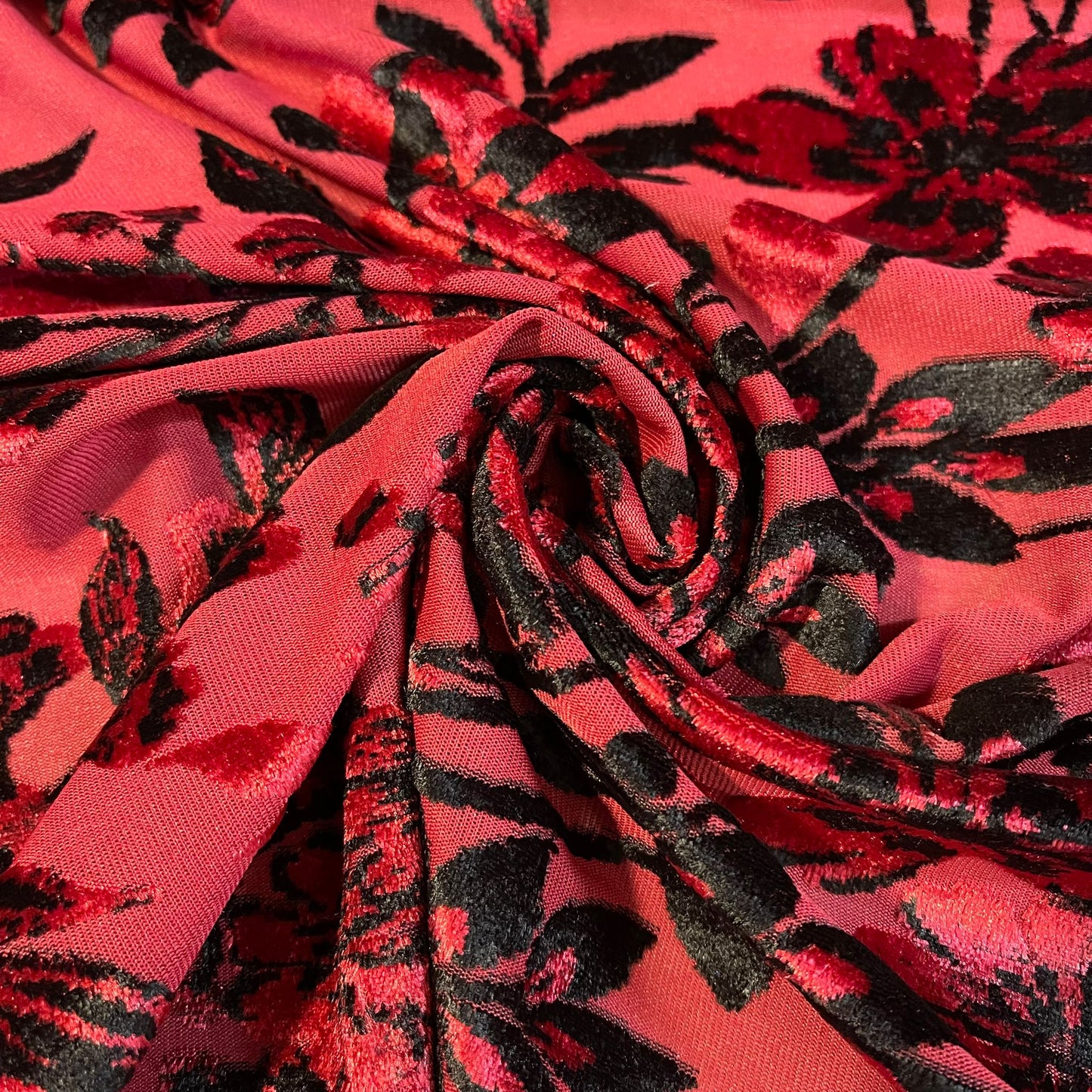 Red Floral Velvet Velour Devore Fabric Burnout Dress Craft Material 58" By The Meter