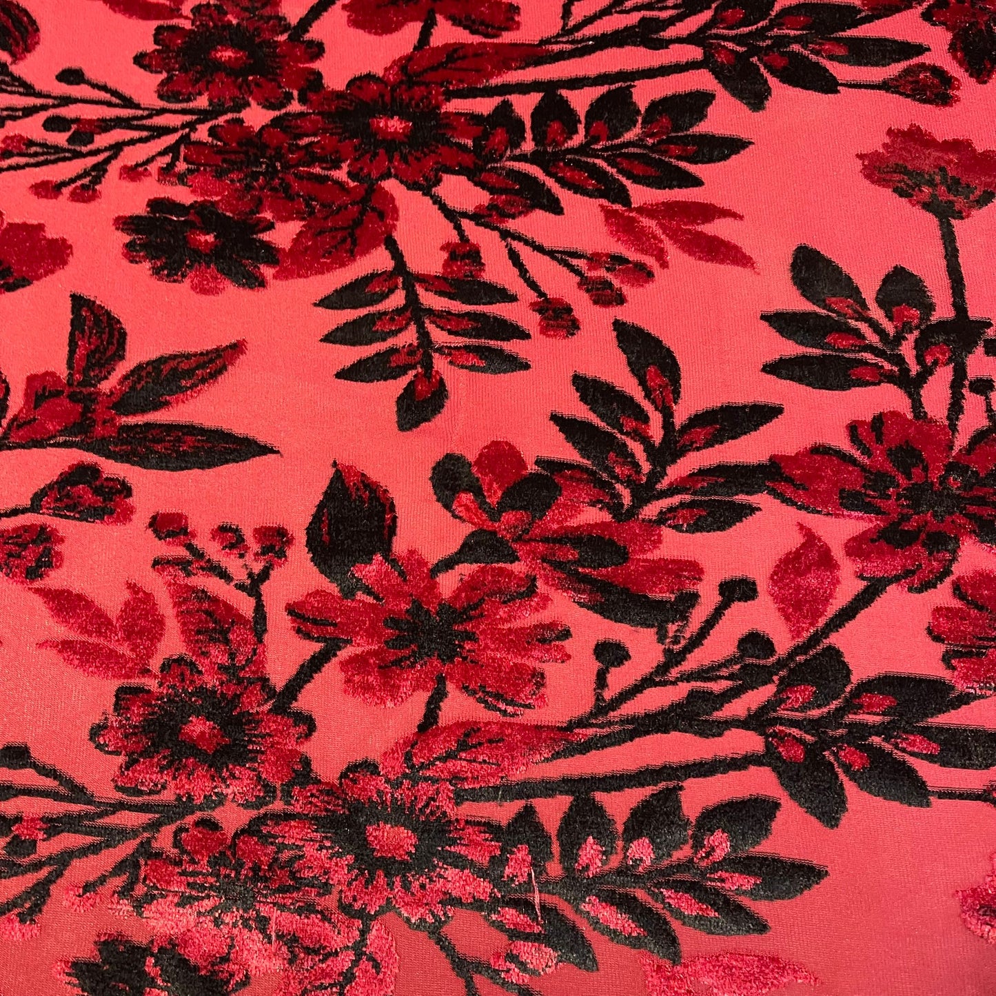 Red Floral Velvet Velour Devore Fabric Burnout Dress Craft Material 58" By The Meter