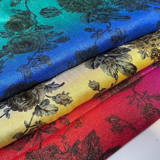 Floral Multi Tone Polyester Raw Silk Material Dress Craft Quilting Fabric 44" Wide By The Meter