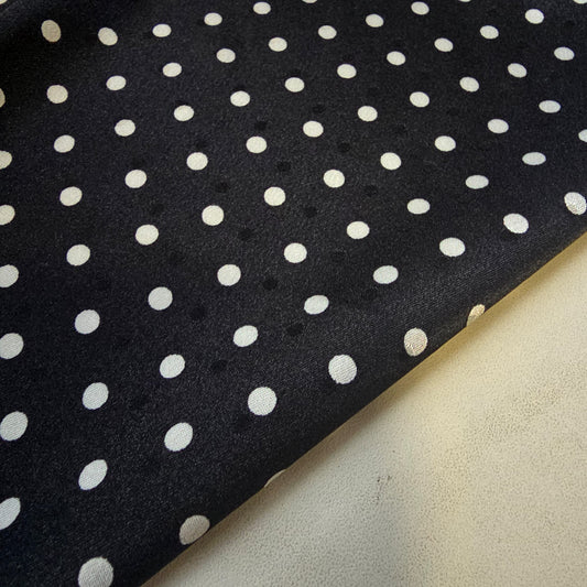 Black Satin Jacquard Material White Pea Pin Spots Dress Costume Fabric 58" Meter