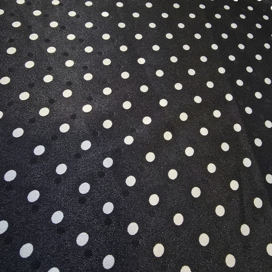 Black Satin Jacquard Material White Pea Pin Spots Dress Costume Fabric 58" Meter