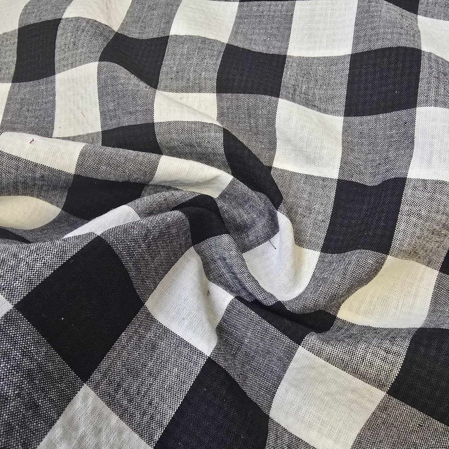 Black White Polycotton Fabric 1" Gingham Check Dress Craft Uniform Material 58" By The Meter GN
