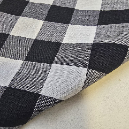 Black White Polycotton Fabric 1" Gingham Check Dress Craft Uniform Material 58" By The Meter GN