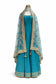 Turqouise Faux Silk Long Floor Length Anarkali Suit with Hand Embroidered Dupatta & Lycra Leggings – Size 38 | Indian Pakistani Party Wear UK