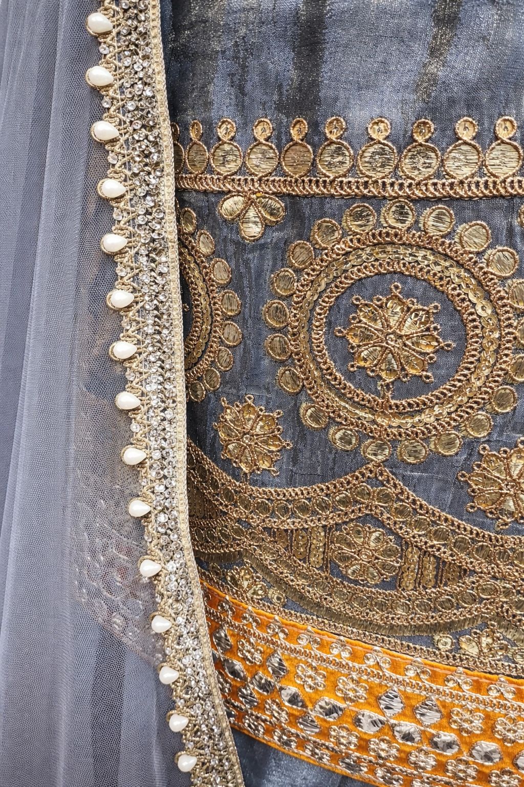 Grey Silk Sharara Suit with Hand Embroidered Dupatta – Designer Festive & Wedding Wear | Size 38