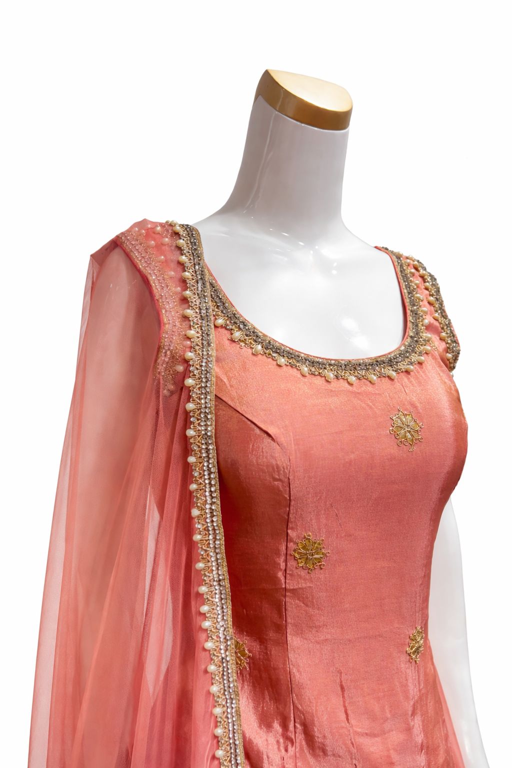 Peachy Pink Silk Sharara Suit with Hand Embroidered Dupatta – Luxury Wedding & Festive Wear | Size 38