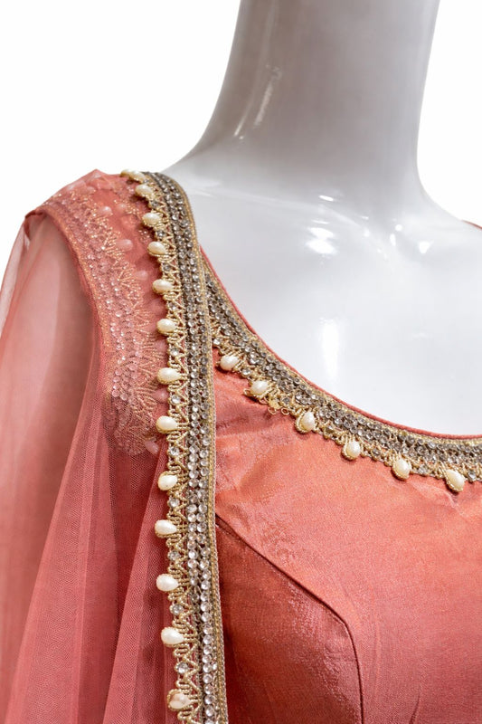 Peachy Pink Silk Sharara Suit with Hand Embroidered Dupatta – Luxury Wedding & Festive Wear | Size 38