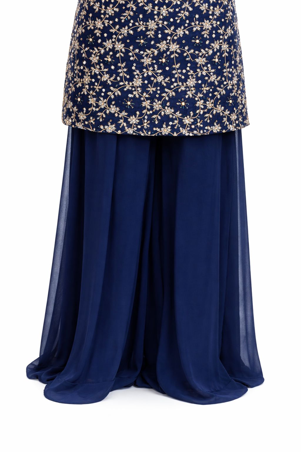 Navy Blue Hand Embroidered Suit with Georgette Sharara & Dupatta – Designer Wedding Wear | Size 38