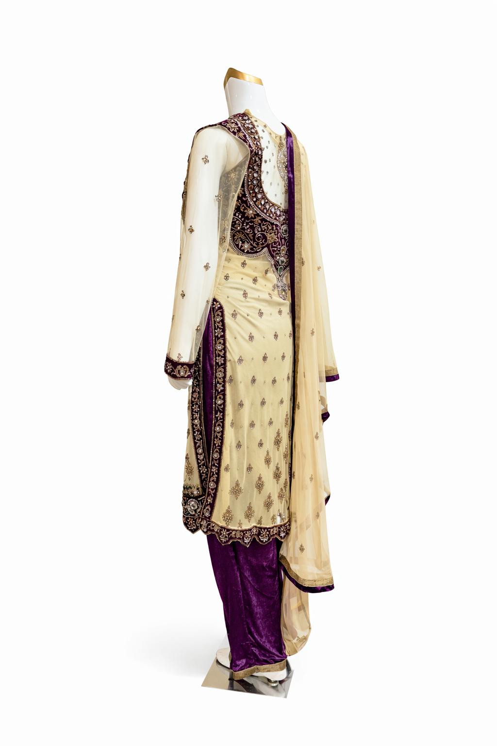 Cream & Purple Hand Embroidered Suit with Designer Dupatta – Wedding & Festive Wear | Size 38