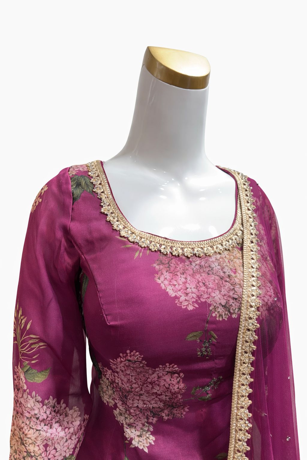 Magenta Floral Georgette Satin Sharara Suit with Dupatta – Designer Festive & Wedding Wear | Size 34 to 46