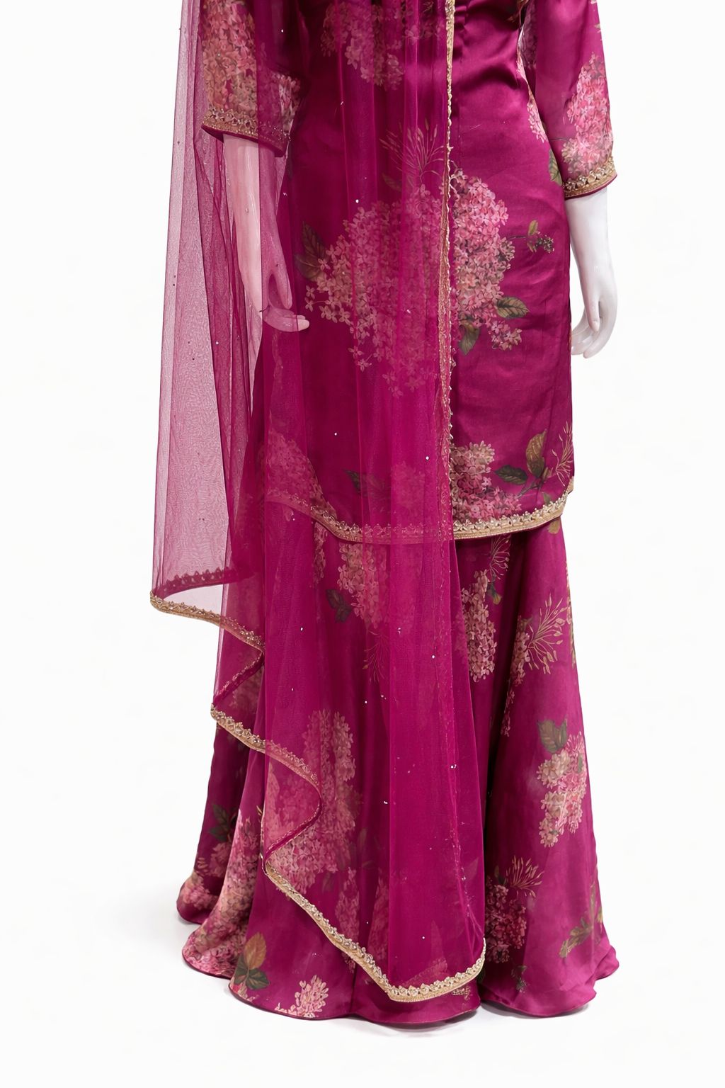 Magenta Floral Georgette Satin Sharara Suit with Dupatta – Designer Festive & Wedding Wear | Size 34 to 46